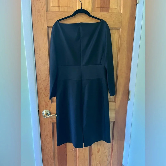 Boss Denalyn Boat Neck Sheath Dress in Size 8 Black 3/4 Sleeves Wool Blend - Picture 2 of 12
